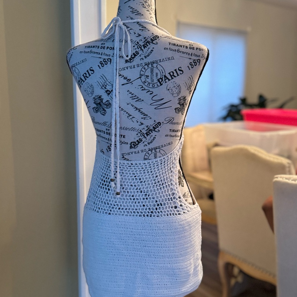 White Crochet Halter Dress